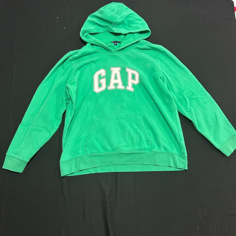 Gap Arch Logo Pullover Hoodie Green Fleece Sweatshirt XL Mens Womens